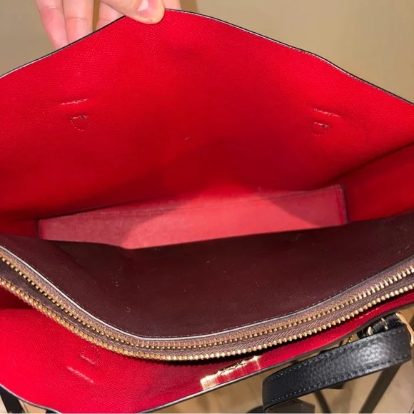 Coach Mollie Black and Red Leather Tote with Gold Accents & Key Chain - Picture 8 of 14